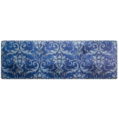 SoHome Cozy Living Anti Fatigue Mat Kitchen Mat Non Slip Stain Resistant Easy Clean 1/2 Inch Thick Kitchen Floor Mats  Damask Blue 18'' x 55''